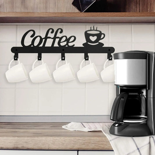 Wall mounted coffee mug holder with 5 heart hooks